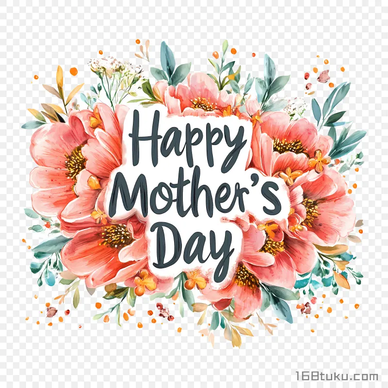 手绘花朵背景Happy mother's day母亲节png素材免费png