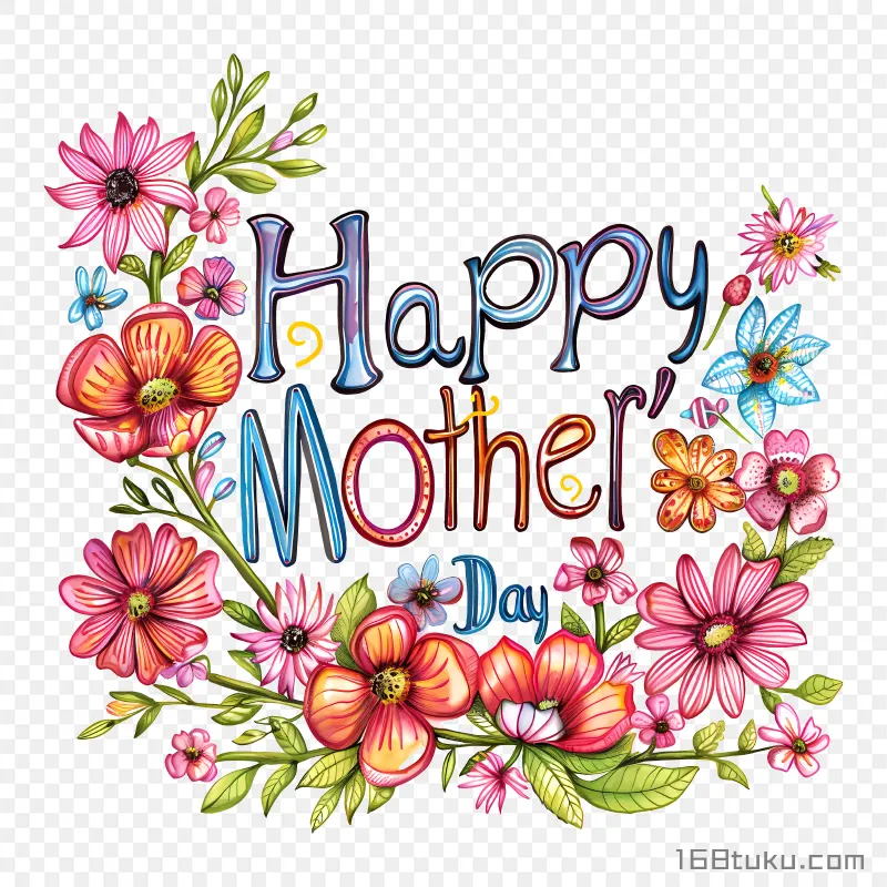 手绘花朵背景Happy mother's day母亲节png素材免费png