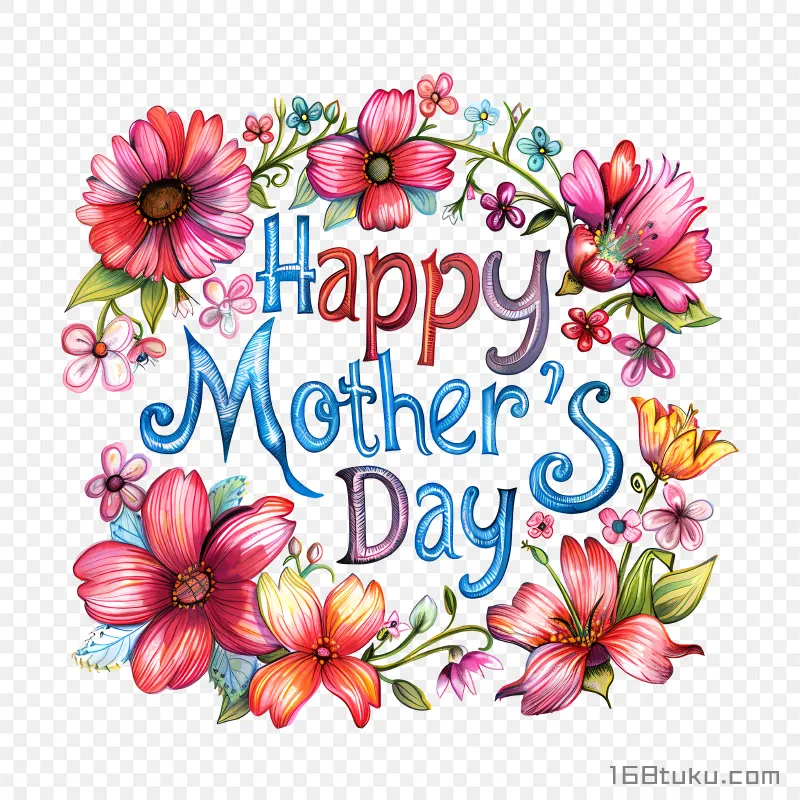 手绘花朵背景Happy mother's day母亲节png素材免费png