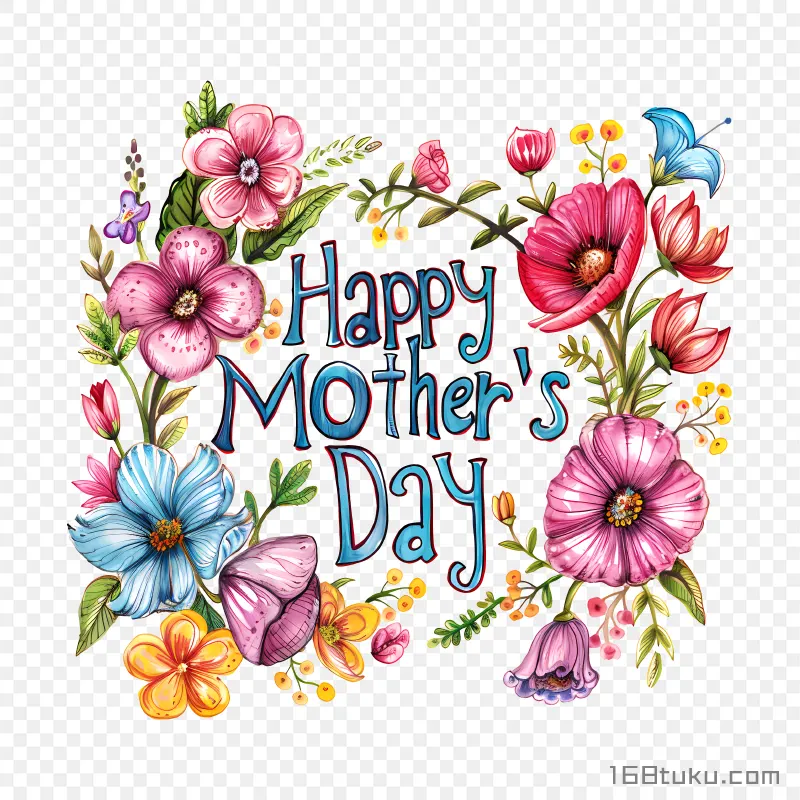 手绘花朵背景Happy mother's day母亲节png素材免费png