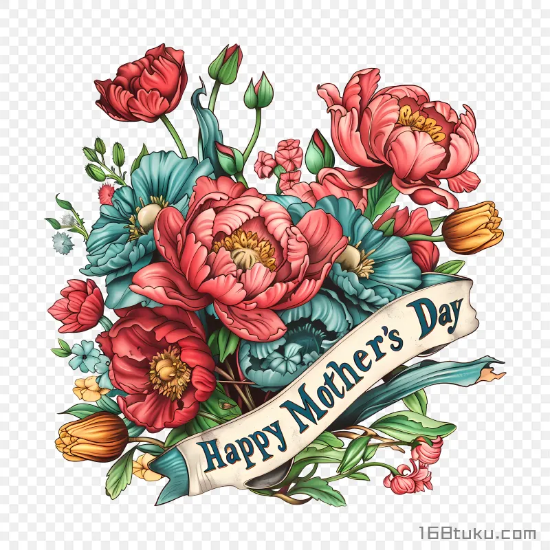母亲节花束插画Happy mother's day png素材免费png