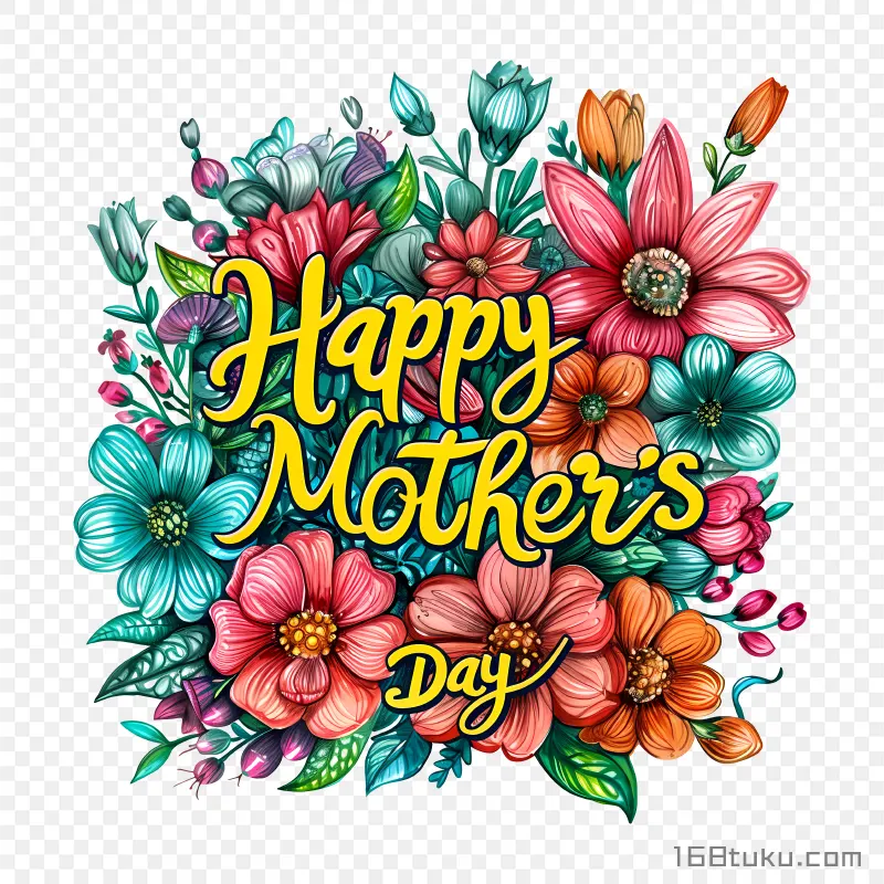 手绘花朵背景Happy mother's day png素材免费png