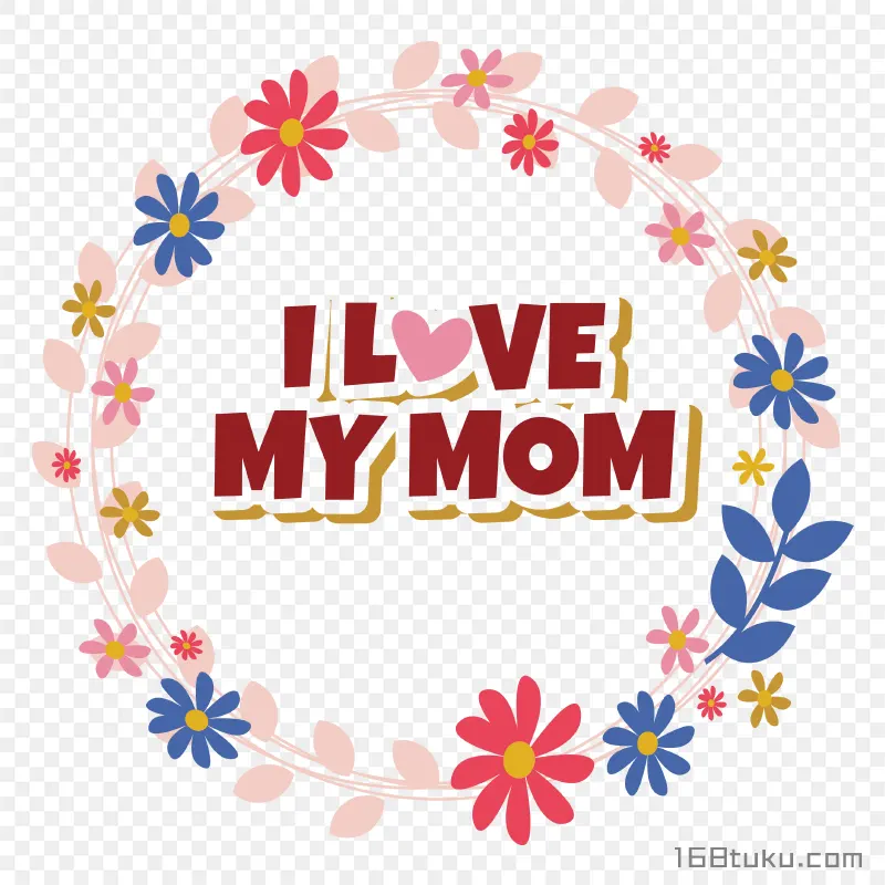 花环插画我爱妈妈英文I love you mom母亲节png素材免费png