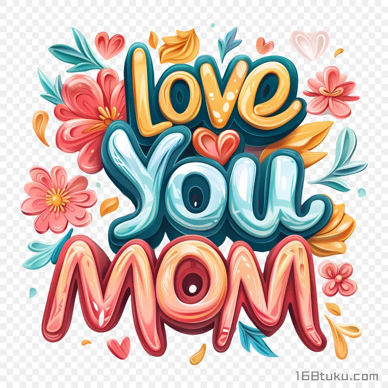 立体艺术字I love you mom母亲节素材png素材免费png