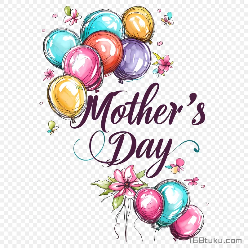 母亲节气球与英文mother's day png素材免费png