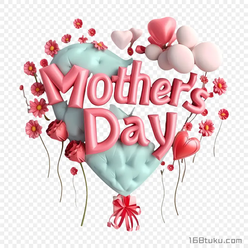 心形气球与mother's day气球字png素材免费png