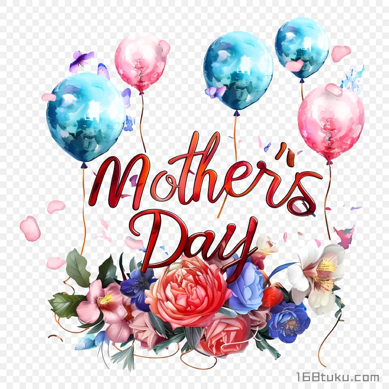 母亲节气球与花朵mother's day png素材免费png