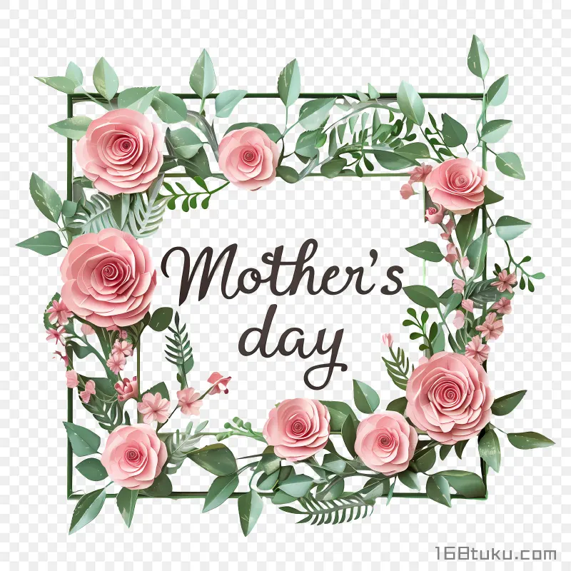 牡丹花环装饰的mother's day png素材免费png
