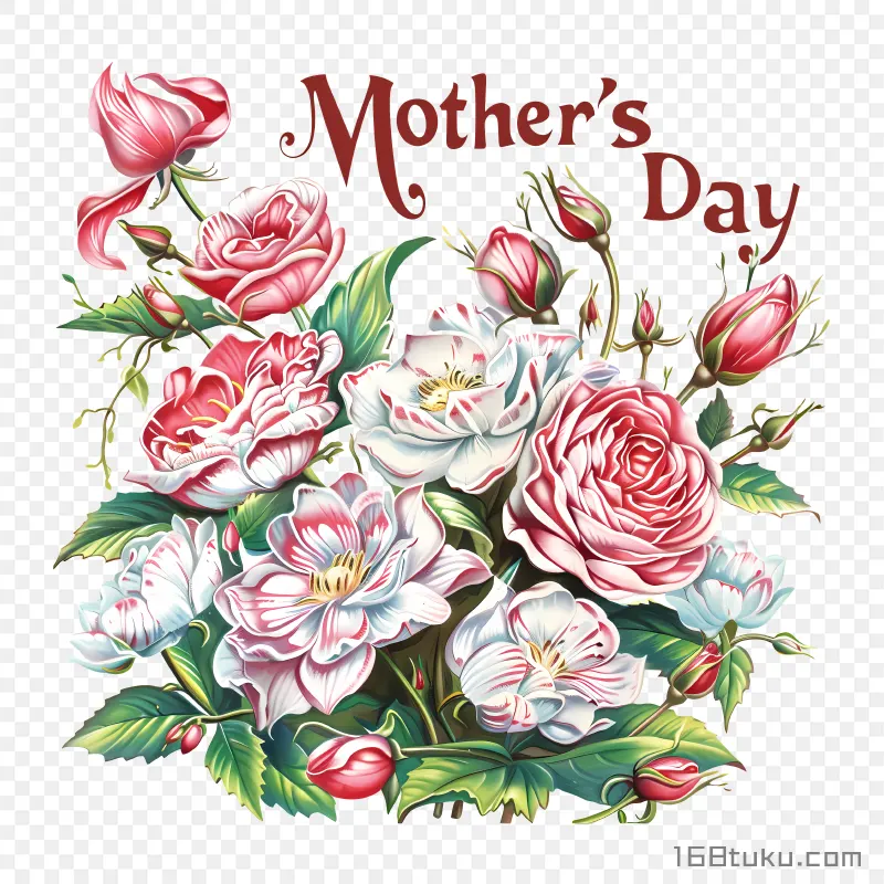 牡丹花丛中的母亲节字体mother's day png素材免费png