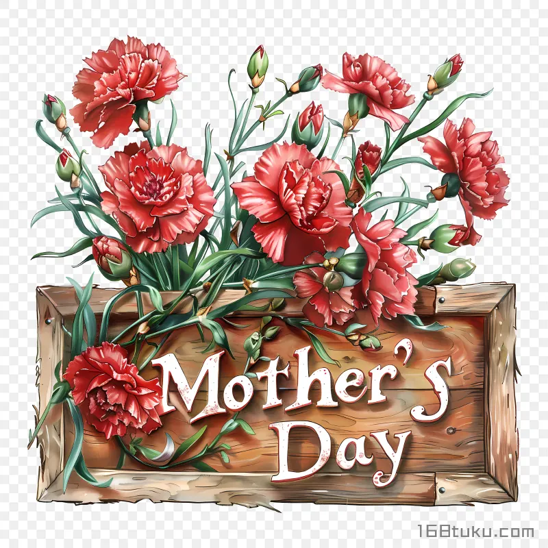 康乃馨装饰木板牌mother's day母亲节png素材免费png
