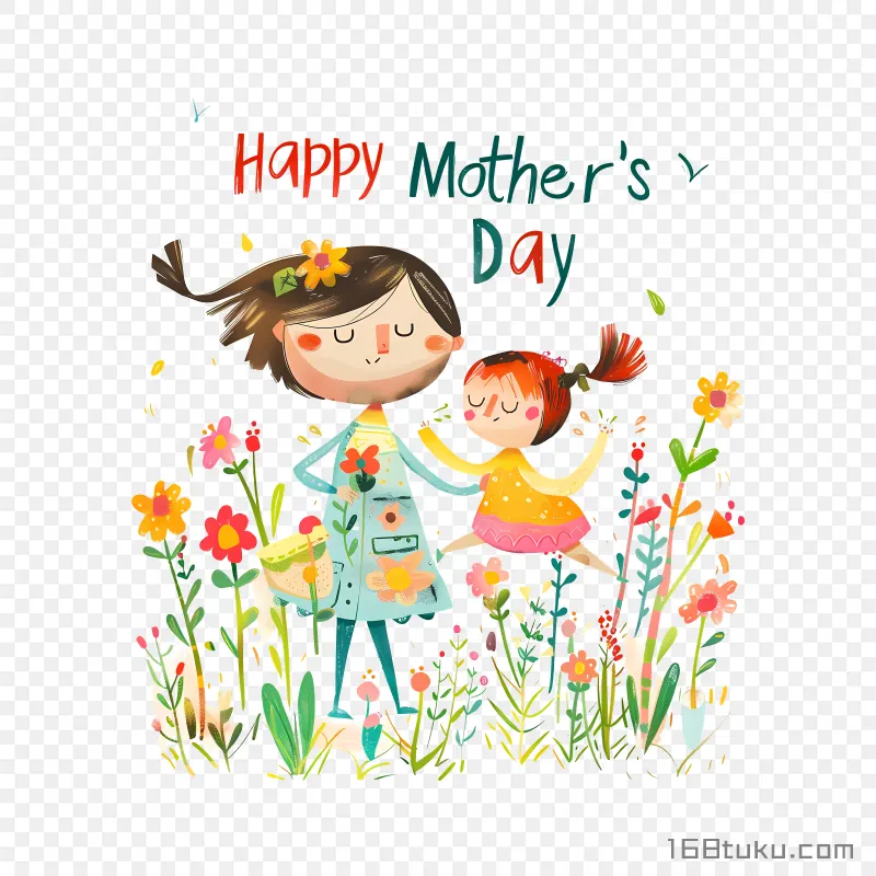 卡通人物母子拥抱happy mother's day 母亲节快乐png素材免费png
