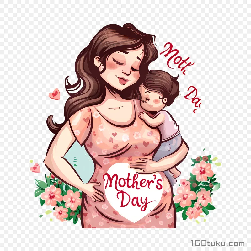 卡通人物母子拥抱happy mother's day 母亲节快乐png素材免费png