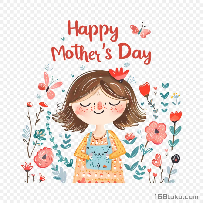 卡通妈妈happy mother's day 母亲节快乐png素材免费png