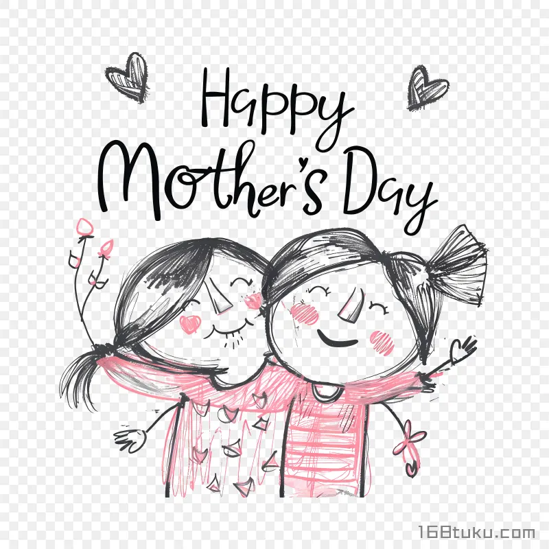 速写母子happy mother's day 母亲节快乐png素材免费png