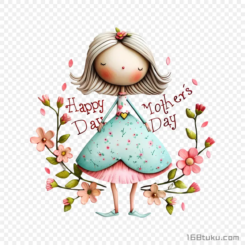卡通妈妈happy mother's day 母亲节快乐png素材免费png