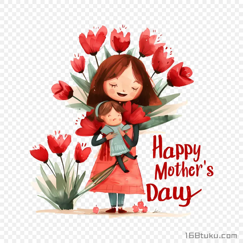卡通人物母子拥抱happy mother's day 母亲节快乐png素材免费png