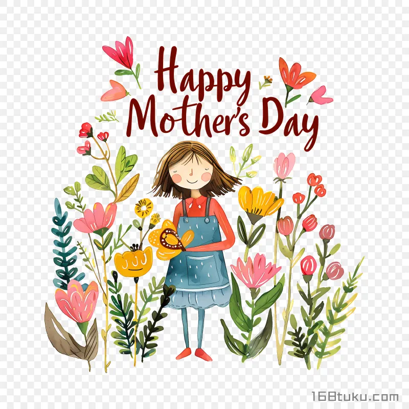 卡通妈妈happy mother's day 母亲节快乐png素材免费png