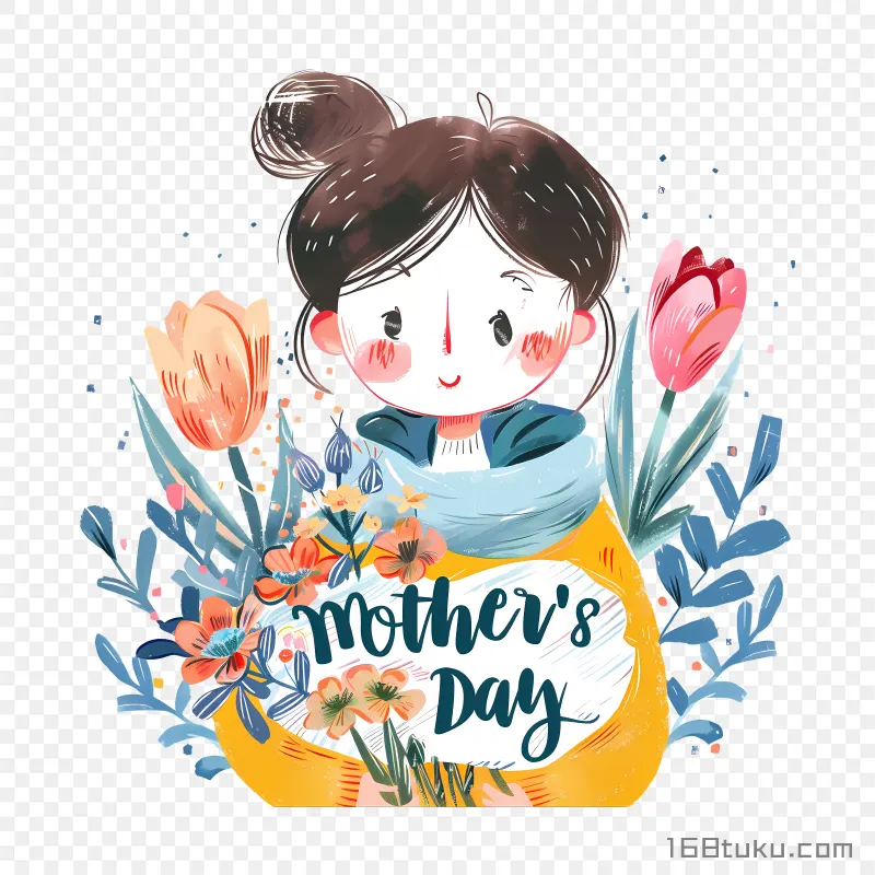 卡通妈妈happy mother's day 母亲节快乐png素材免费png