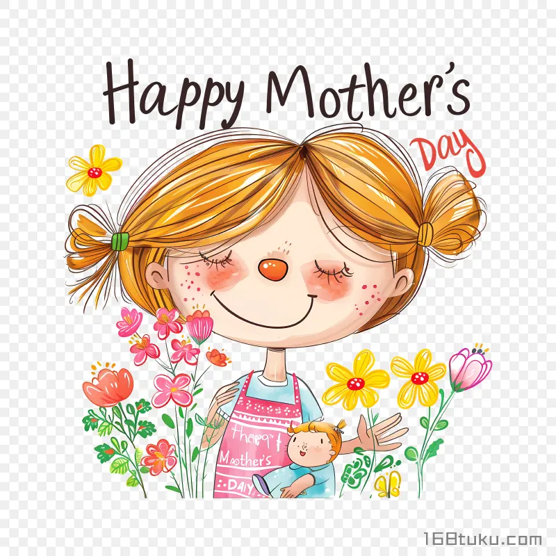 卡通妈妈happy mother's day 母亲节快乐png素材免费png