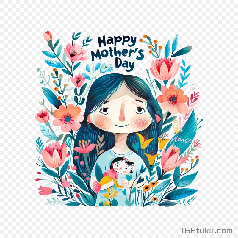卡通人物母子拥抱happy mother's day 母亲节快乐png素材免费png