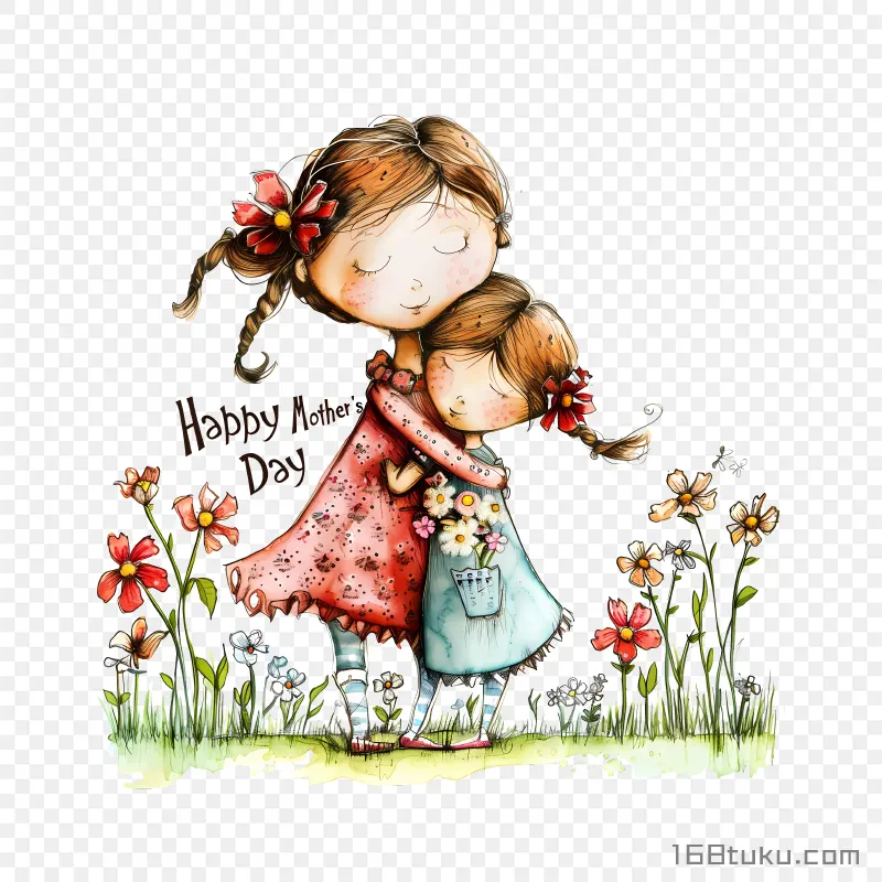 卡通人物母子拥抱happy mother's day 母亲节快乐png素材免费png