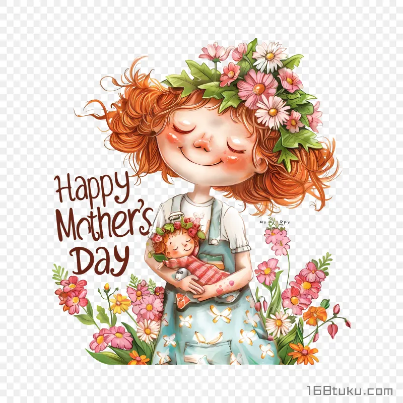 卡通人物母子拥抱happy mother's day 母亲节快乐png素材免费png