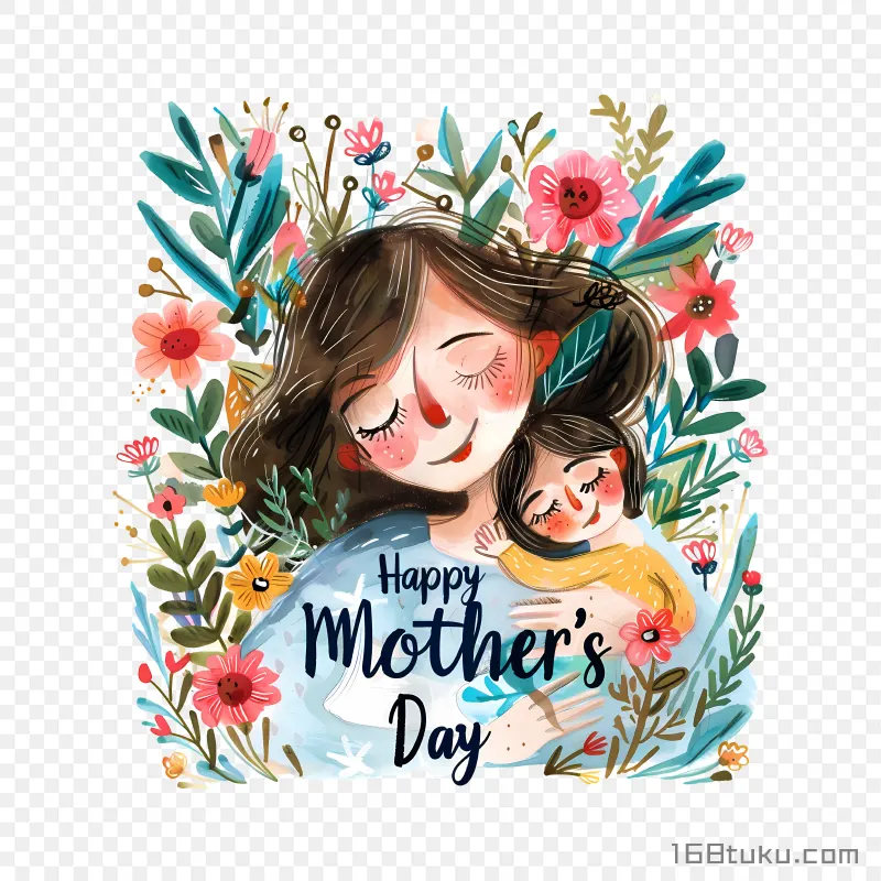 卡通人物母子拥抱happy mother's day 母亲节快乐png素材免费png